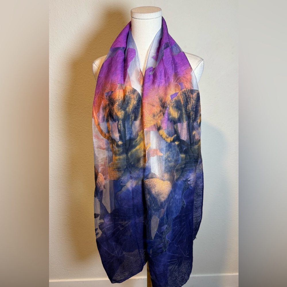 NWT Spain in America Velvet Burnout Scarf Purple Orange Combo - Picture 3 of 10